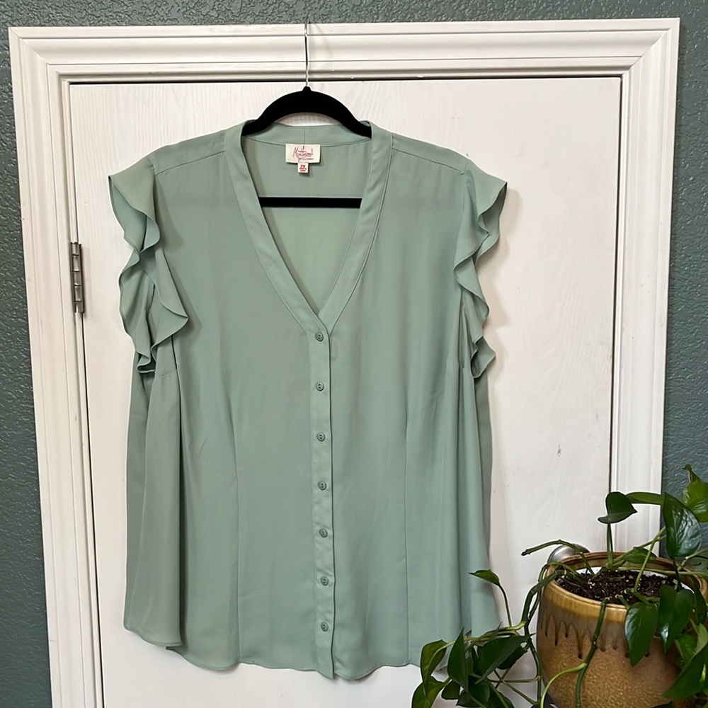 Myrtlewood of California sage green blouse 2x